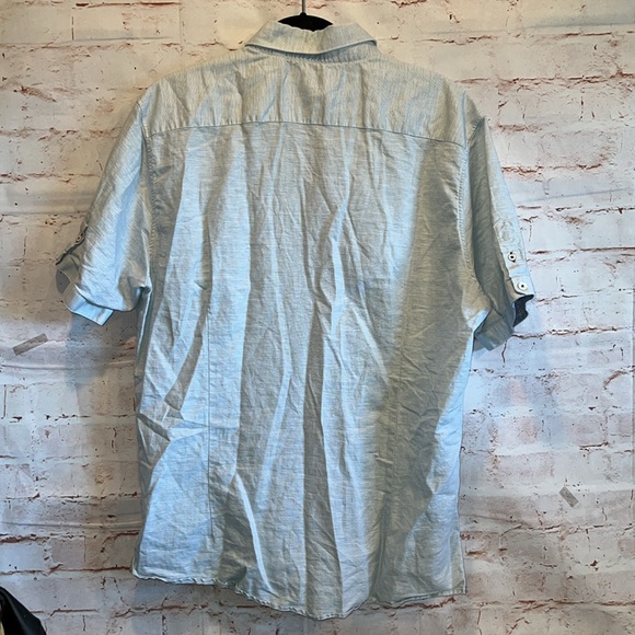 Ted Baker Shirt Mens 7 White Blue Short Sleeve Button Front Chest Pocket Casual - Picture 6 of 10